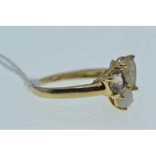 100 - 9ct gold & three gem ring, size R, 2.7 grams
