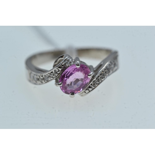103 - 18ct white gold, pink sapphire & diamond ring, size R1/2, 5.66 grams