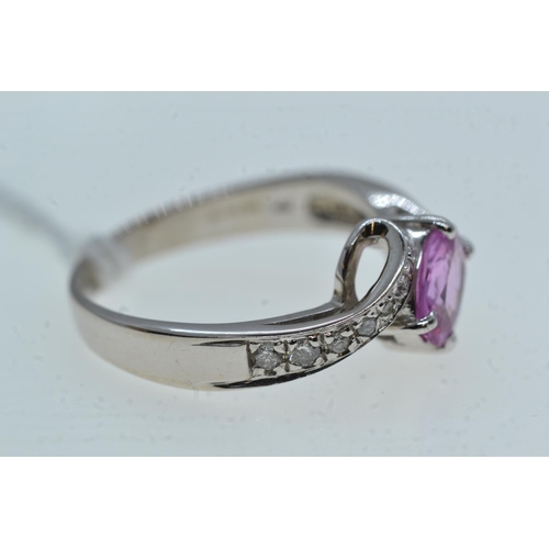 103 - 18ct white gold, pink sapphire & diamond ring, size R1/2, 5.66 grams