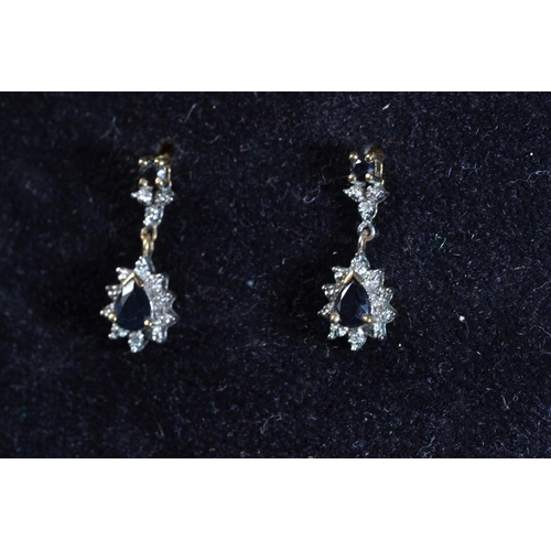 105 - 9ct gold, sapphire & diamond necklace & pendant earring set, necklace circumference 450mm, e... 