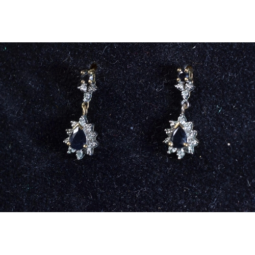 105 - 9ct gold, sapphire & diamond necklace & pendant earring set, necklace circumference 450mm, e... 