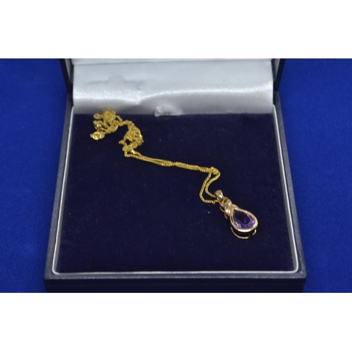106 - 9ct gold & amethyst pendant & chain, circumference of chain 440mm, gross weight 2.96 grams