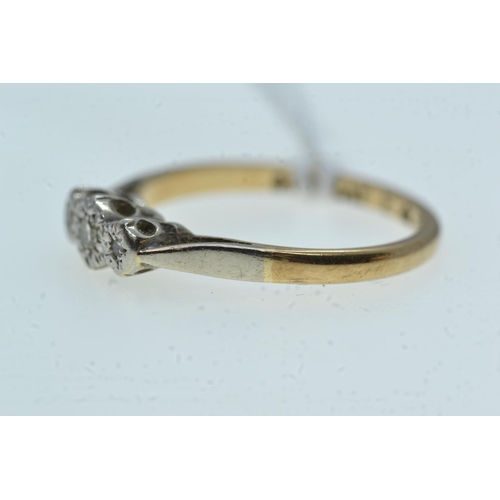 110 - 9ct gold, platinum & three stone diamond ring, size N, 2.03 grams