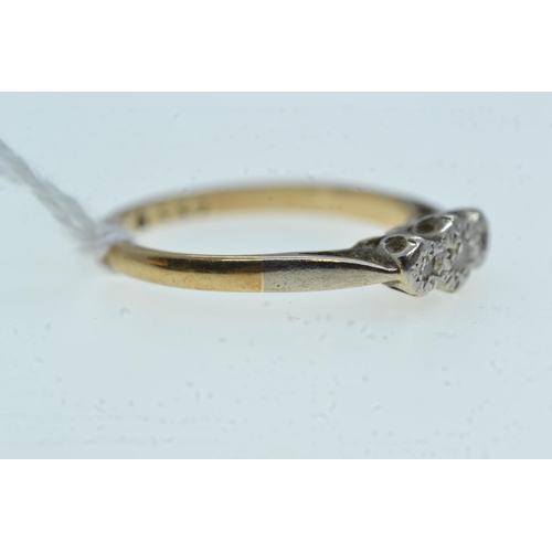 110 - 9ct gold, platinum & three stone diamond ring, size N, 2.03 grams