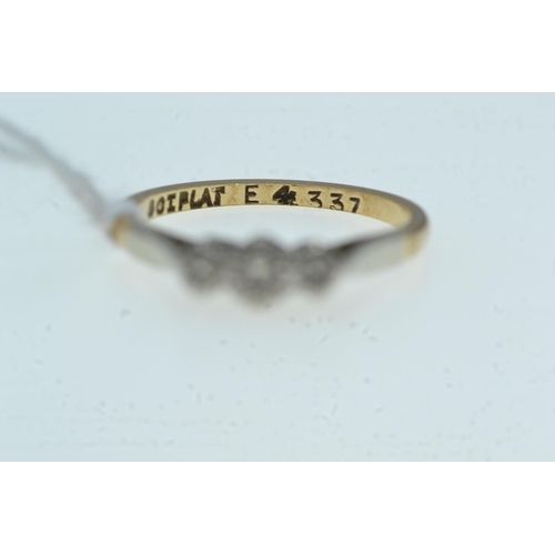 110 - 9ct gold, platinum & three stone diamond ring, size N, 2.03 grams