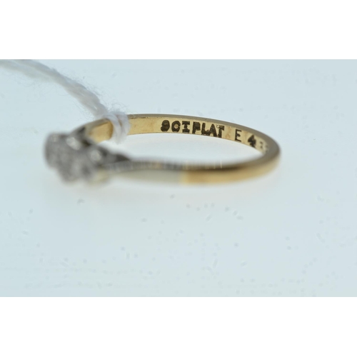 110 - 9ct gold, platinum & three stone diamond ring, size N, 2.03 grams