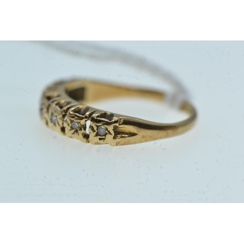 111 - 9ct gold & seven stone diamond ring, size K1/2, 1.9 grams