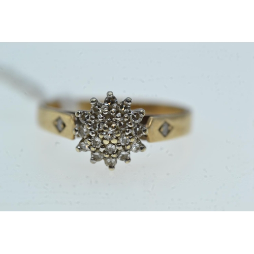 112 - 9ct gold & diamond cluster ring, size K1/2, 2.04 grams