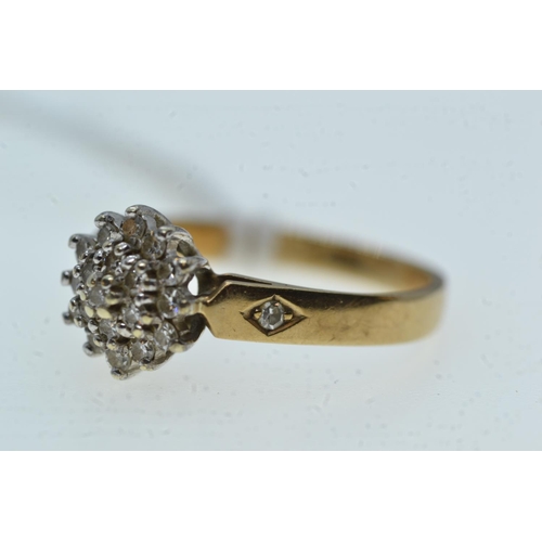 112 - 9ct gold & diamond cluster ring, size K1/2, 2.04 grams