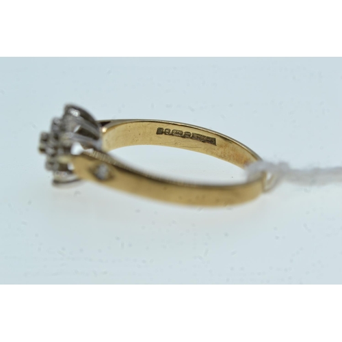 112 - 9ct gold & diamond cluster ring, size K1/2, 2.04 grams