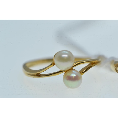 115 - Two 9ct gold & gem-set rings, one set with two cultured pearls & the other with a heart-shap... 