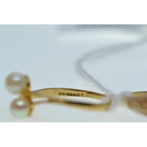 115 - Two 9ct gold & gem-set rings, one set with two cultured pearls & the other with a heart-shap... 