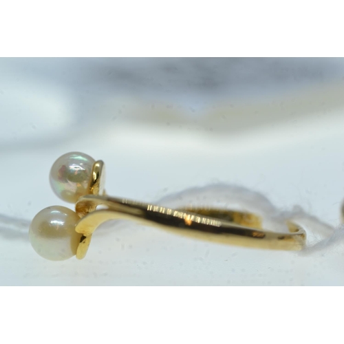 115 - Two 9ct gold & gem-set rings, one set with two cultured pearls & the other with a heart-shap... 