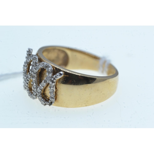 92 - 9ct gold & diamond ring, with serpent design, size P, 5.47 grams, two diamonds deficient