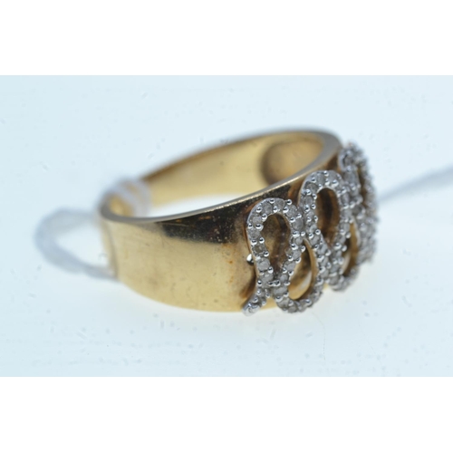 92 - 9ct gold & diamond ring, with serpent design, size P, 5.47 grams, two diamonds deficient