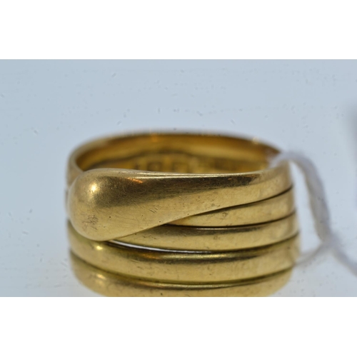 107 - 18ct gold serpent ring, size S, 13.11 grams