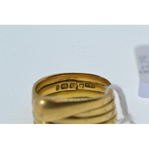 107 - 18ct gold serpent ring, size S, 13.11 grams