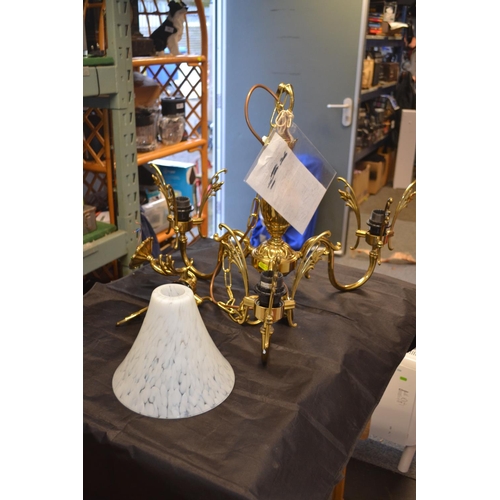 71 - Solid brass chandelier2 matching wall sconce lights2 matching ceiling lightsAll complete with 7 glas... 