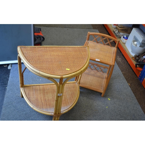 96 - 2 small bamboo framed tables