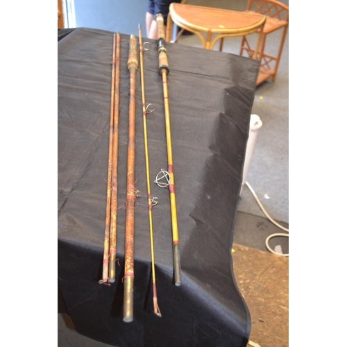 98 - 2 split cane fishing rods. A 2 piece and 3 piece.