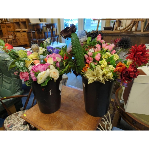 734 - Two buckets of silk flowers including tulip style.