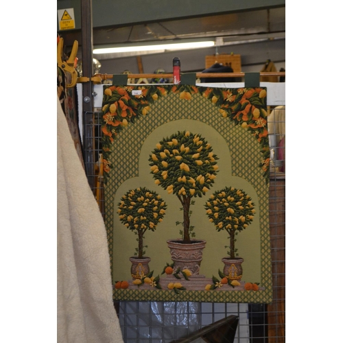 744 - Lemon tree tapestry, Frame 86cm,  Tapestry 94cm x 66cm.  