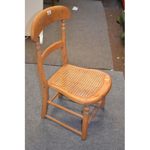 92 - Cane seated low chair together with stool