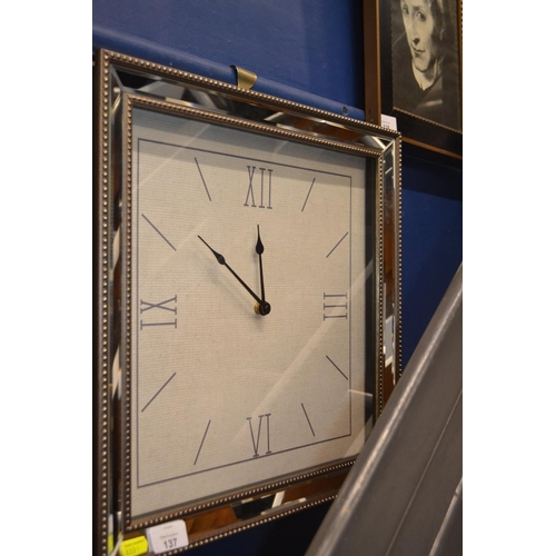 137 - Bevelled Mirror framed clock 44x44cm