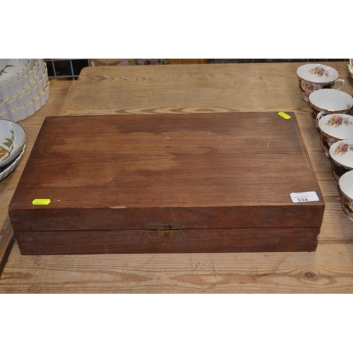 334 - Wooden box 46x26.5cm, previously flatware box but missing fittings