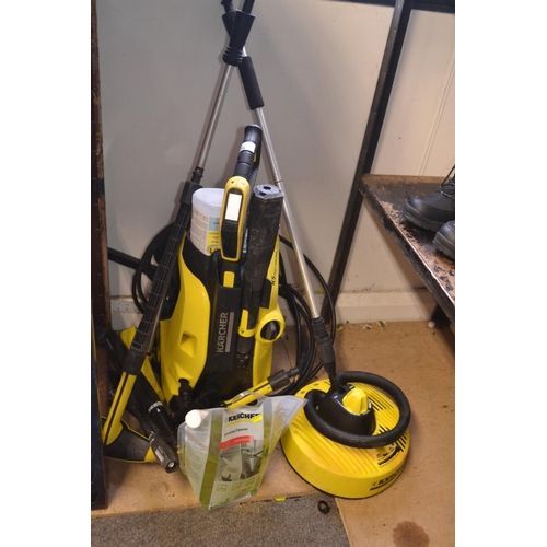 70 - Karcher K5 pressure washer, with various attachments & wash fluid.