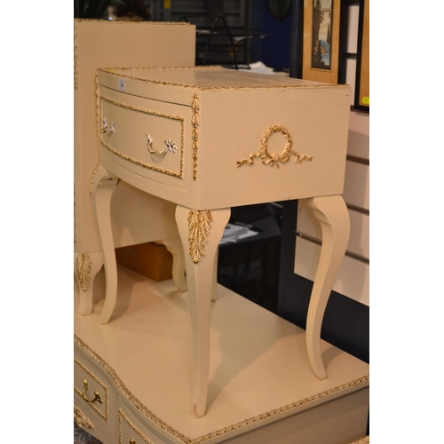 356 - Chalk and gilt painted bedside table with drawer.  W45cm D34cm H58cm.