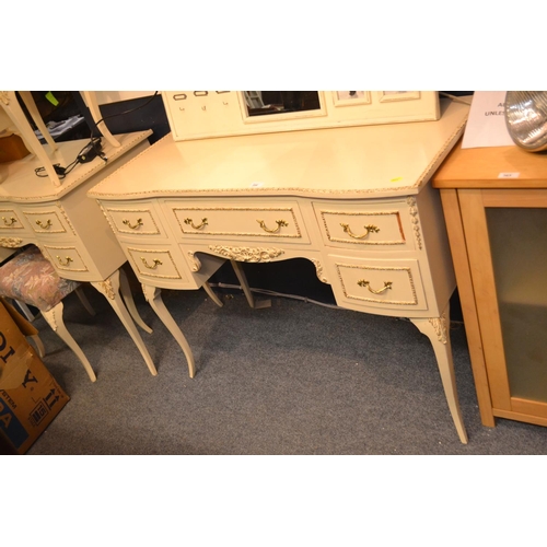 359 - Chalk and gilt painted dressing table  W107cm D49cm H81cm.