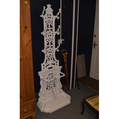 401 - White painted cast iron tall stick-stand. H181cm W70cm