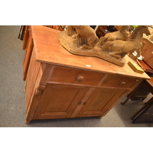 547 - Stripped pine 2 drawer kitchen unit. w125cm d61cm h93cm