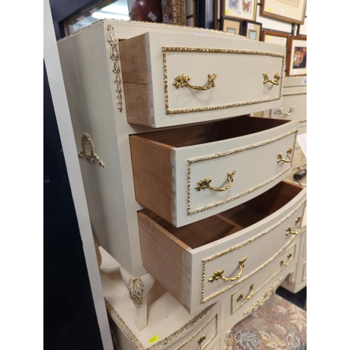 355 - Chalk and gilt 3 drawer cabinet. W45cm D33cm H67cm