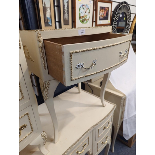 356 - Chalk and gilt painted bedside table with drawer.  W45cm D34cm H58cm.