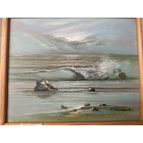 374 - Small Acrylic on canvas of a sea scape K.Hendrick W30.5cm x 25.5cm.