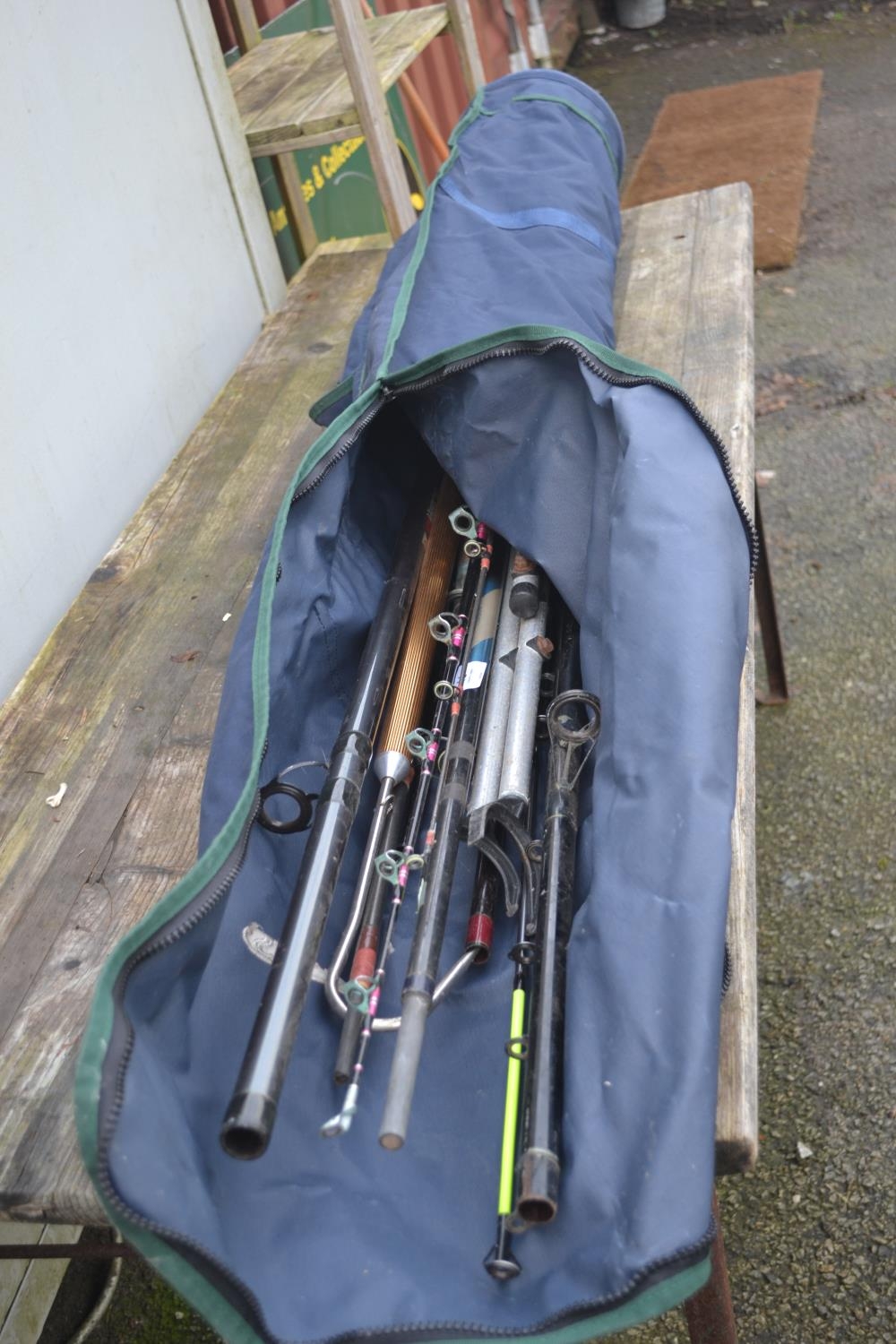 Shakespeare summit fishing bag, with fishing rod + Gaf contents. Inc. Paul  Kerry whisker carbon rod