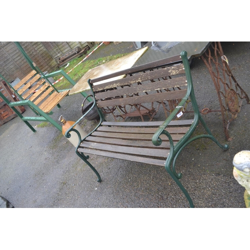 115 - Green metal framed garden bench