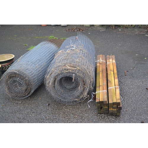 120 - 2 rolls of 1m fence mesh, 30m each, & 24 1m posts