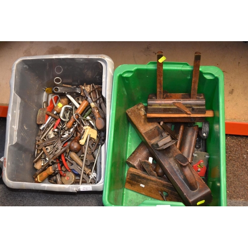 63 - Box of vintage wood working tools & box of small mixed hand tools