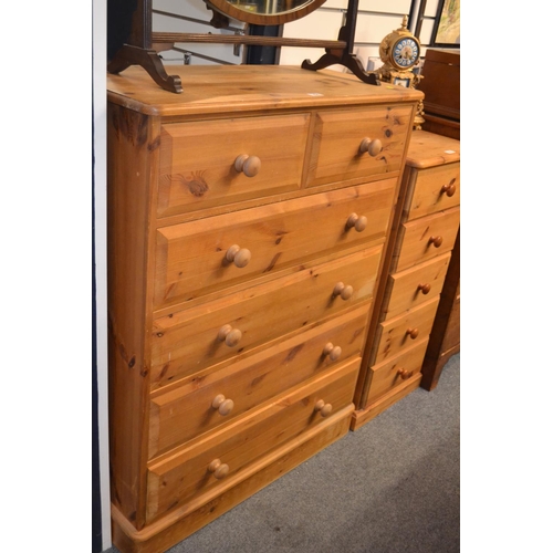 454 - 2 over 4 tall pine chest of drawers. 90cmx 42cm deep x 116cm high