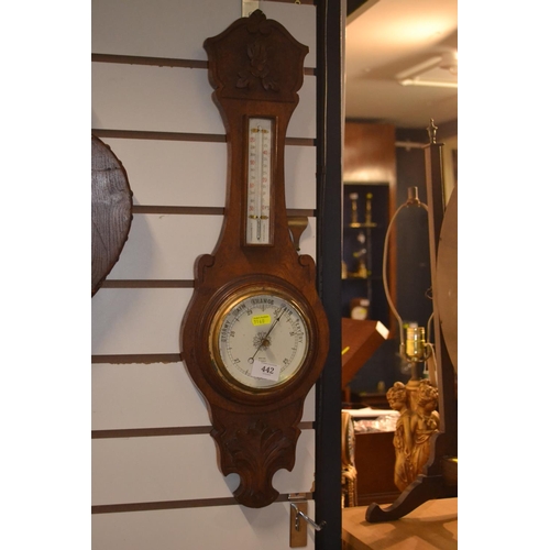 442 - Oak cased thermometer barometer