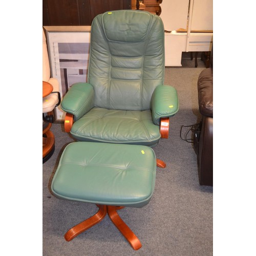 592 - Green Stressless style recliner with foot stool