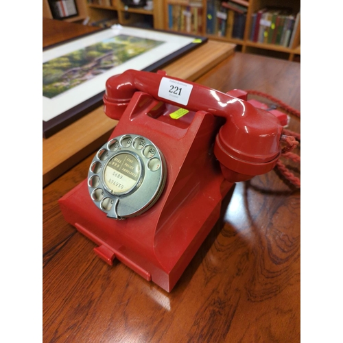 221 - Vintage red telephone. Handset marked 165 55. Underside 'CHINESE RED' 332L PX55/24. GPO Batch sample... 