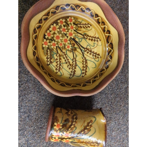 226 - Glazed studio pottery jug & fruit bowl