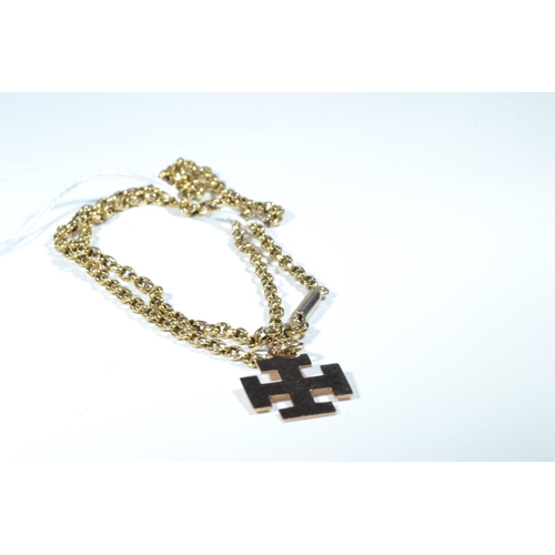 86 - 9ct gold cross pendant & yellow metal chain, chain tests positive for 9ct gold, chain circumfere... 