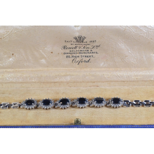 98 - 18ct white gold, sapphire & diamond bracelet, length 170mm, 17.87 grams