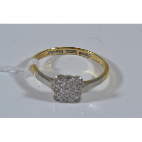 102 - 18ct gold & diamond square cluster ring, size L 1/2, 2.26 grams