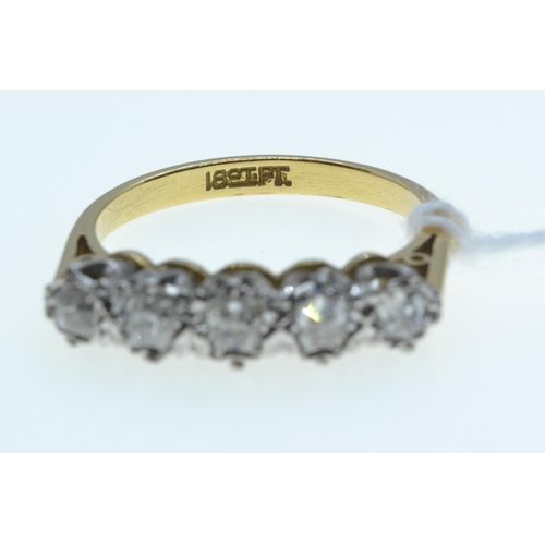 124 - 18ct gold, platinum & diamond five stone ring, size N1/2, 3.82 grams